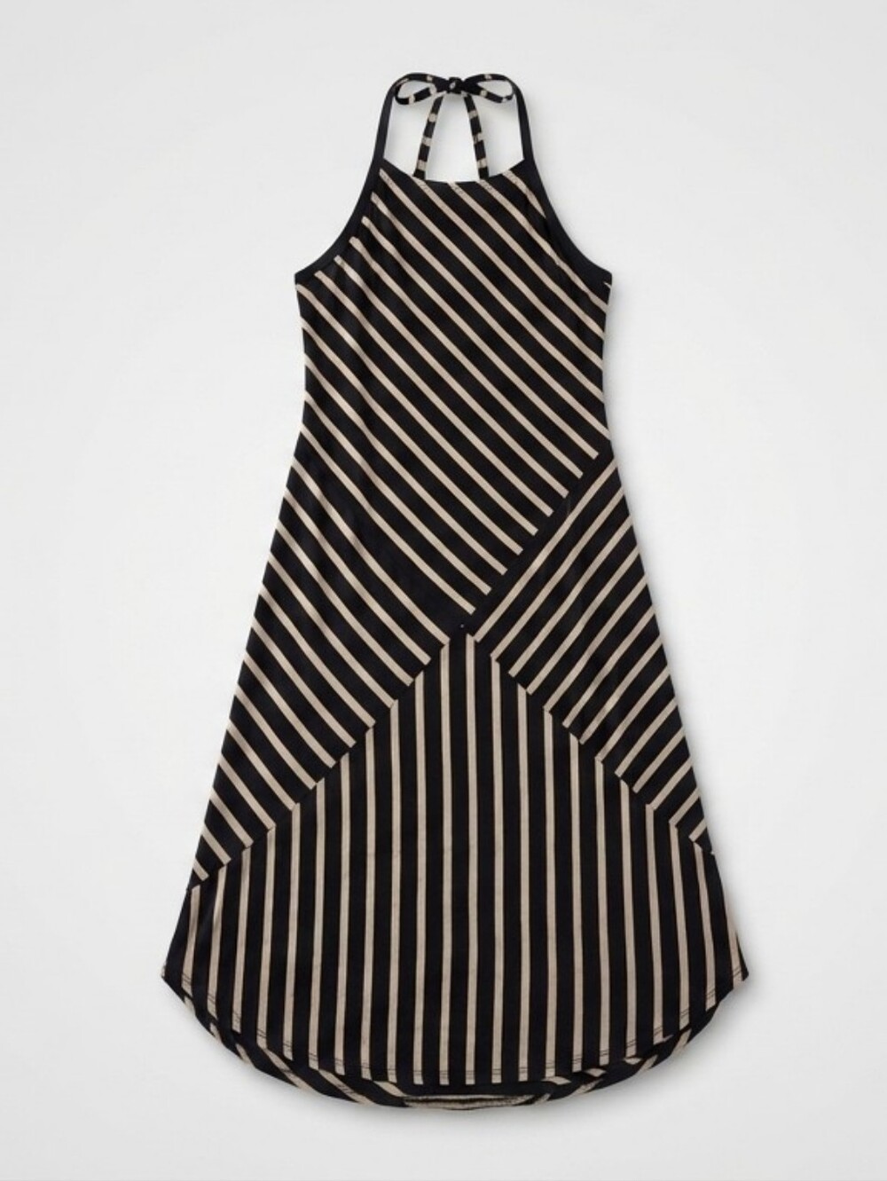 VENUS Women's XL Black & Tan Multi-Directional Striped Halter Maxi D